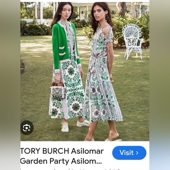 Tory Burch Green and White Patterned Midi Dress - Picture 4 of 8